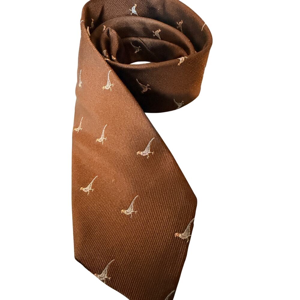 Bert Pulitzer Brown‎ Silk Tie Pheasant Bird Hunting Woven Italy